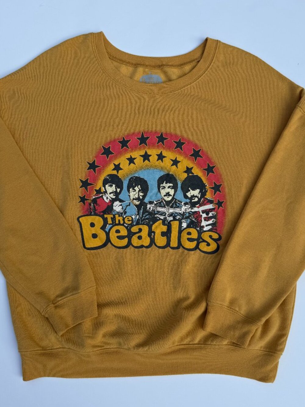 The Beatles Sweatshirt Pullover Womens Size Medium Graphic Print Mustard Yellow